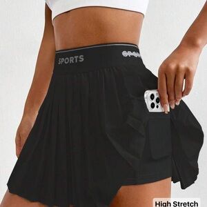 Black Pleated Sports Skirt with Pocket